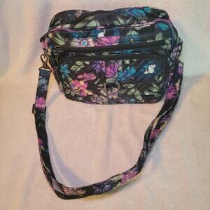 LUG Signature Scoop Crossbody/Hand Held Bag Purse Black Floral Design Adjustable